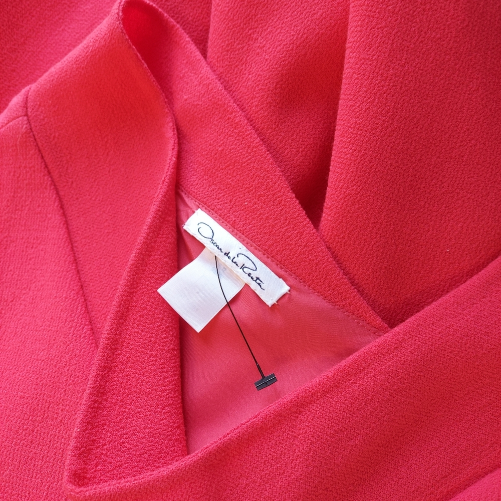 ♧$3,400 OSCAR DE LA RENTA CORAL RED WOOL PICASSO RUNWAY DRESS US 12 - Picture 7 of 14